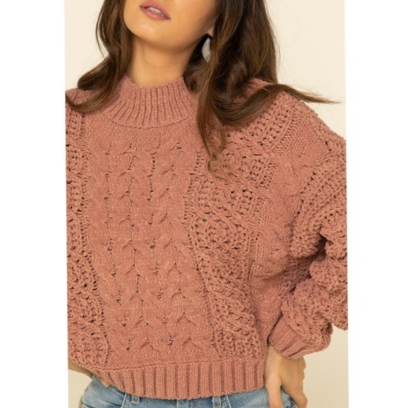 💞POL💞 Chenille Cropped Cableknit / Size L / Dusty Rose - Picture 3 of 10